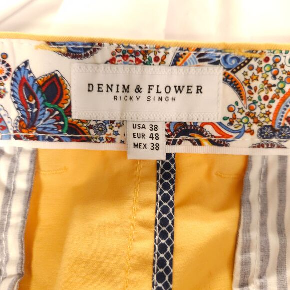 NWT Denim & Flower Ricky Singh Mens 38 Yellow Power Strech Chino Khaki Shorts - Picture 3 of 8